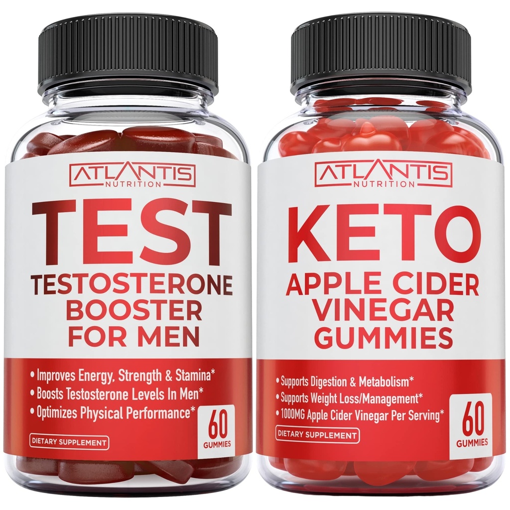 Atlantis Nutrition Testosterone Booster 60 Gummies + Keto Apple Cider Vinegar 60 Gummies