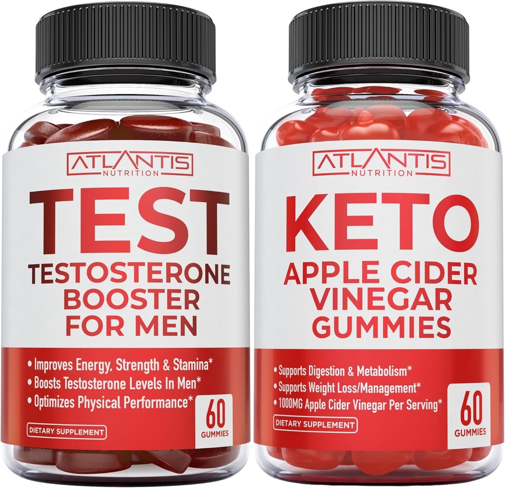Atlantis Nutrition Testosterone Booster 60 Gummies + Keto Apple Cider Vinegar 60 Gummies