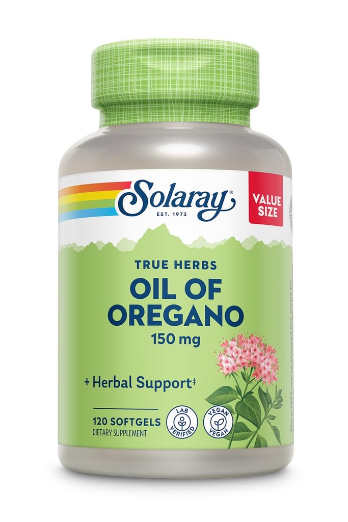 SOLARAY Oil of Oregano Softgels 150 mg - Συμπλήρωμα Έλαιου Ρίγανης για Ισχυρή Υποστήριξη Ευεξίας - Απαλή Πέψη - Επιπλέον Παρθένο Ελαιόλαδο Βάση - Vegan, 60-Day Εγγύηση - 120 Σερβιέτες, 120 Softgels
