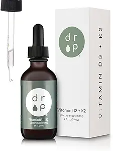 Vitamin D3 + K2 Drops with 1000 IU of Plant Based D3 and 45 mcg of K2, 2 oz Liquid Supplement for Bone Strength, Improved Mood - No Artificial Preservatives, Unflavored, with Coconut MCT Oil
