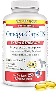 Omega-Caps ES for Large & Giant Dogs - Omega 3, Vitamins, Minerals, Antioxidants - Support Immune System, Joints, Heart, and Brain - 250 Softgel Capsules