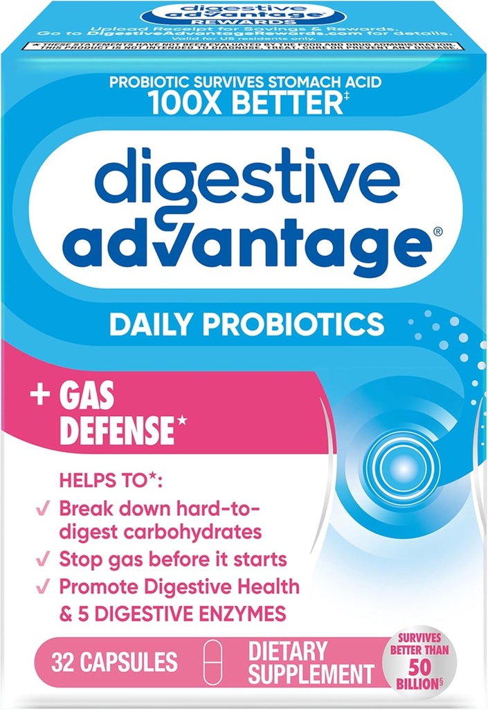 Digestive Enzyme και Probiotic Καψάκιο- Digestive Πλεονέκτημα 32 Κάψουλες, Επιβιώνει 100x Καλύτερο από το κανονικό 50 δισεκατομμύρια CFU, Διαλύει τα τρόφιμα, βοηθά στην πρόληψη του αερίου
