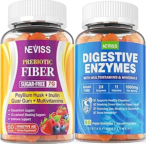 NECISS Psyllium Husk Prebiotic Fiber Gummies - 7G Fiber με 2000mg Prebiotic Fiber Blend & Multivitamin - Ινουλίνη, Fos, Guar Gum & Multi Digestive Enzymes Vitamin Gummies Chewable