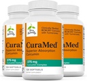 Terry Φυσικά CuraMed 375mg - Αντιοξειδωτικό συμπλήρωμα για την υποστήριξη του εγκεφάλου & ανοσοποιητικού υγείας - Συμπλήρωμα διατροφής με αιθέριο έλαιο κουρκουμίνης & κουρμερικής - Υποστήριξη βοτάνων ήπατος - 120 Softgels (πακέτο των 3)