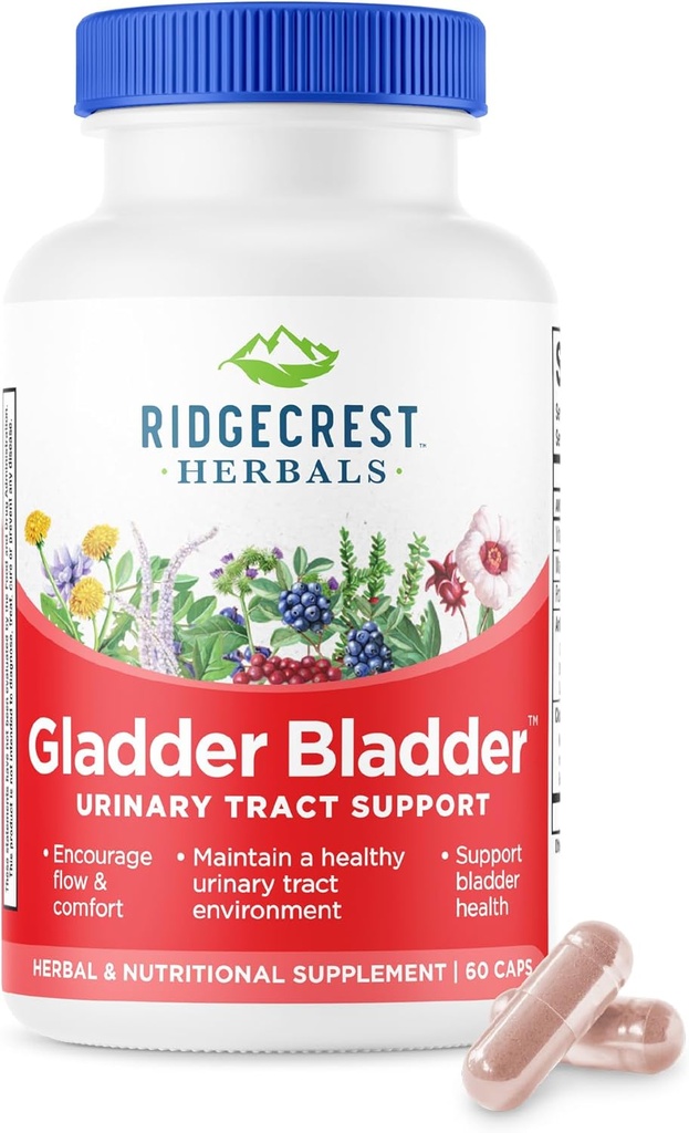 RidgeCrest Herbals Gladder Bladder, συμπλήρωμα υγείας ούρων. Περιέχει βιταμίνη Β6, μαγνήσιο, κάλιο με Cranberry και εκχύλισμα ιβίσκου. Βοηθά στην υποστήριξη των υγιών νεφρών (60 Veg Caps, 30 Serv)