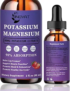 Potassium Magnesium Supplement Liquid Drops - Non-GMO & Gluten Free - High Absorption Magnesium Complex Potassium Citrate 99mg, Zinc, Vitamins C, D3, Complex B for Bone, Heart, Muscle & Nerve