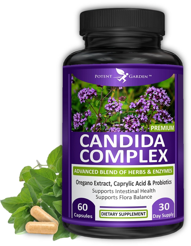 Συγκρότημα Potent Garden Candida Complex - Ρίγανη και Caprylic Acid Blend, Σύμπλεγμα Ισορροπίας με Βότανα & Προβιοτικά, Συμπληρώματα Υγείας για Γυναίκες & Άνδρες