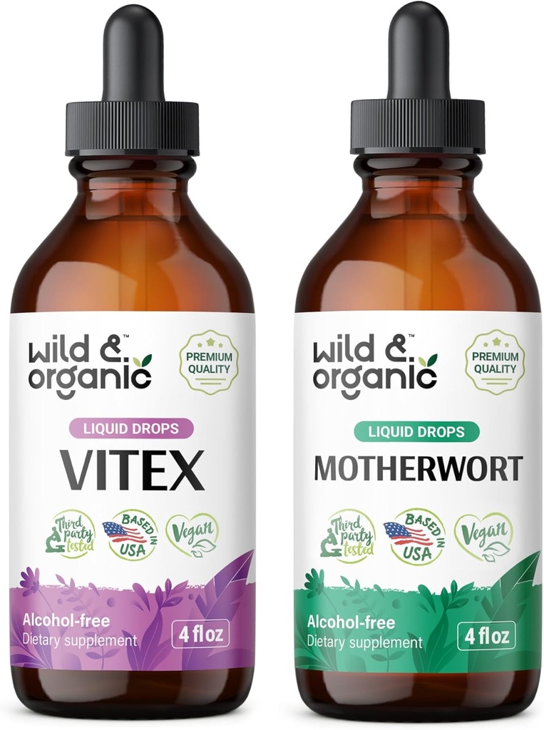 Άγρια & οργανικά Vitex Βάμμα 4 fl oz & Motherwort Βάμμα 4 fl oz