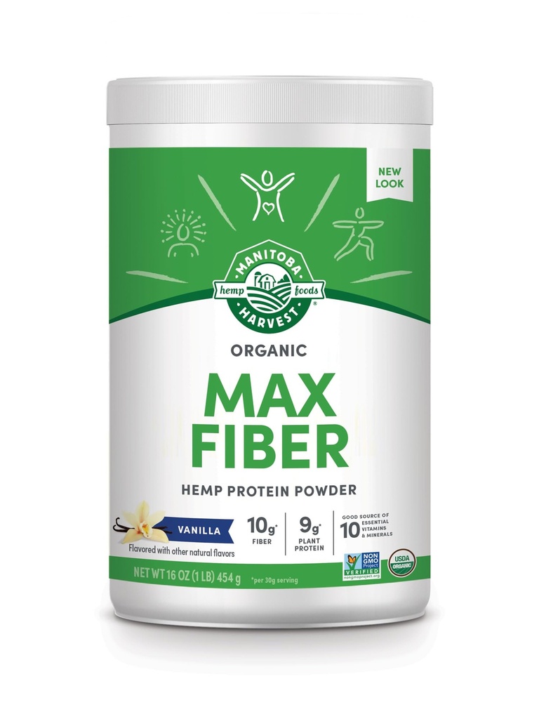 Μανιτόμπα Hemp Συγκομιδή Ναι Βιολογική Max Fiber Protein Powder, Vanilla, 16oz, με 10g Fiber, 9g πρωτεΐνη και 1,9g Omegas 3&6 ανά υπηρεσία, συντηρητική δωρεάν, μη-GMO, συσκευασία μπορεί να Vary