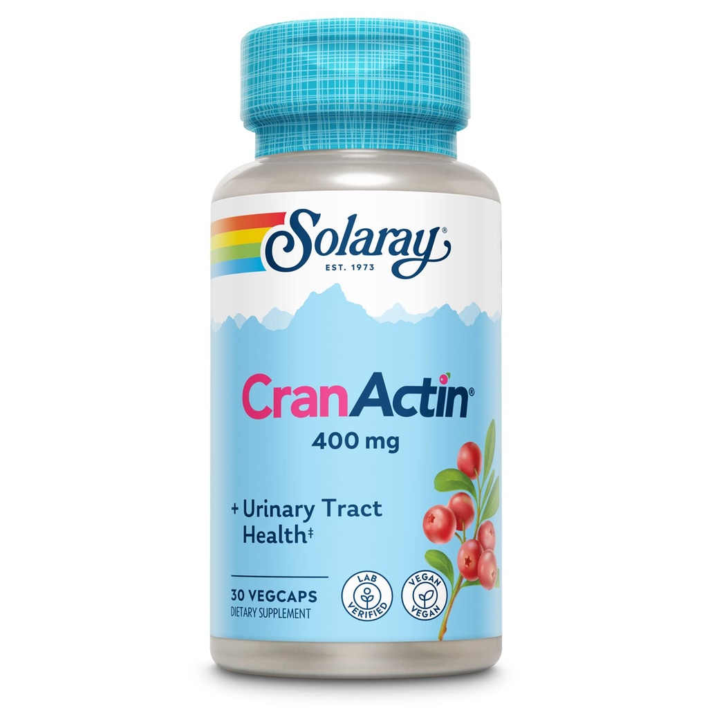 SOLARAY CranActin Cranberry Extract 400 mg - Cranberry Συμπληρώματα για γυναίκες και άνδρες - Bladder και Urinary Tract Health Support with Vitamin C - Vegan, 60-Day εγγύηση, 30 υπηρεσίες, 30 VegCaps
