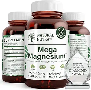 Φυσικό Nutra Mega Magnesium 400mg συμπλήρωμα - Υψηλή απορρόφηση Χηλικό Αμινοξύ, Καλύτερα Vibes, Κιτρικό, Μηλεϊνική ανάμειξη για την ανάπτυξη των μυών, τη δύναμη των οστών, την υγεία της καρδιάς, την υποστήριξη των νεύρων - 90 κάψουλες