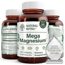 Φυσικό Nutra Mega Magnesium 400mg συμπλήρωμα - Υψηλή απορρόφηση Χηλικό Αμινοξύ, Καλύτερα Vibes, Κιτρικό, Μηλεϊνική ανάμειξη για την ανάπτυξη των μυών, τη δύναμη των οστών, την υγεία της καρδιάς, την υποστήριξη των νεύρων - 90 κάψουλες