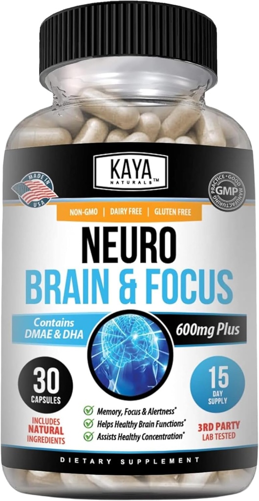 Kaya Naturals - Νευροεγκέφαλος για Μνήμη & Εστίαση - Nootropic Energy Capsule - Nootropic Brain Support Supplement - Εστίαση & Συγκέντρωση & Ακρίβεια Μάθησης - Γνωστική Λειτουργία - 30 Μέτρα