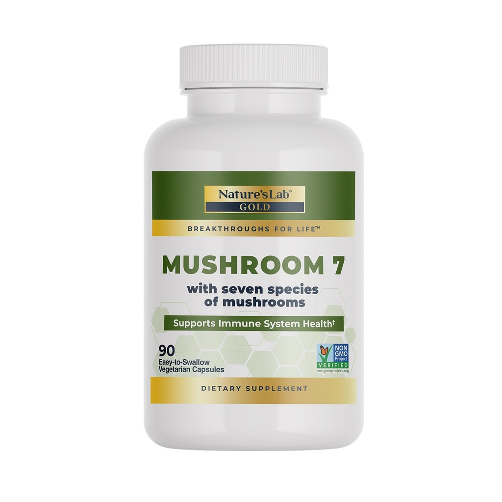 Nature's Lab Mushroom 7 Organic Blend - Benefits The Immune System, Cell Function and Endurance - 90 Capsules (45 Servings)