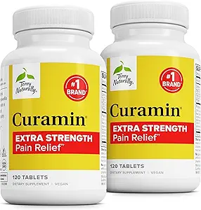 Terry Naturally Curamin Extra Strength - Curcumin & Boswellia for Healthy Circulation Support - Turmeric Supplement to Aid Joints, Muscle Health & Endorphin Production - 120 Tablets (Pack of 2)