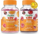 Ζωηρό ασβέστιο με βιταμίνη D Kids + Iron & Vitamin C Kids, Gummies Bundle - Μεγάλη γεύση, συμπλήρωμα βιταμίνης, χωρίς γλουτένη, GMO Δωρεάν, Μασώμενο Gummy