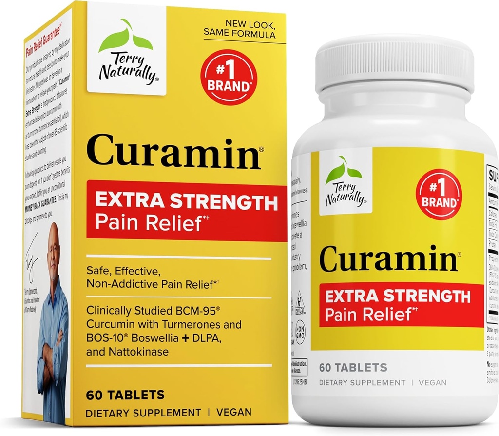 Terry Φυσικά Curamin Extra Strength - Curcumin & Boswellia συμπλήρωμα για την υγιή υποστήριξη της κυκλοφορίας - Turmeric συμπλήρωμα για την υποστήριξη αρθρώσεων, μυϊκή υγεία & παραγωγή ενδορφίνης - 60 δισκία