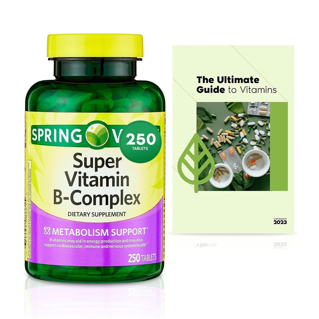 Sprin Val-Ley Super Vitamin B-Complex Tablets Dietary Supplement Value Size, 250 Count (Over 8 Months Supply) + Exclusive Vtmx Vitamin Guide (2 Items)