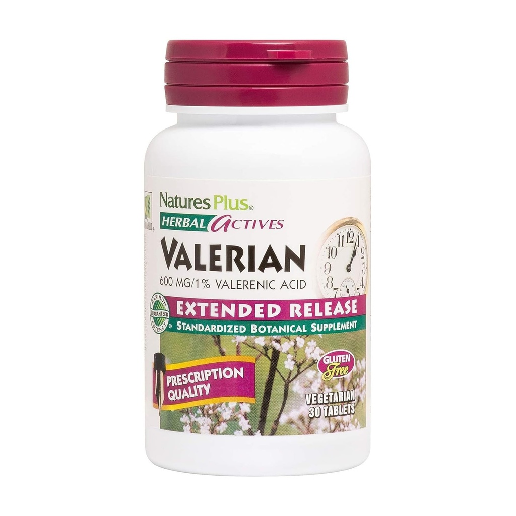 NaturesPlus Herbal Actives Valerian Extended Release Tablets - 600 mg, 30 Vegan Tablets - Vegetarian, Gluten-Free - 30 Servings