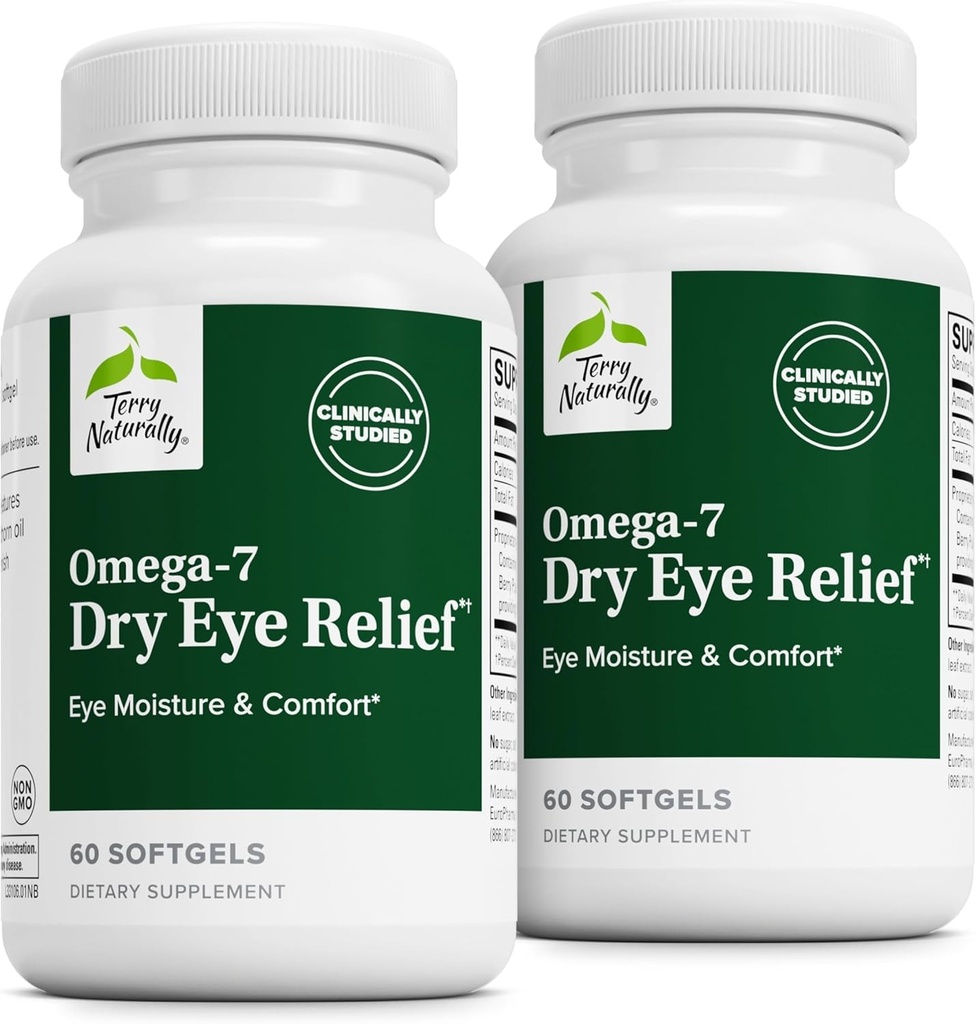 Terry Φυσικά Omega-7 Dry Eye Relief - Συμπλήρωμα για την υγεία των ματιών με Buckthorn Speed Oil - Συμπλήρωμα διατροφής για να βοηθήσει Dry Eye Relief - 60 Softgels, 2 Pack