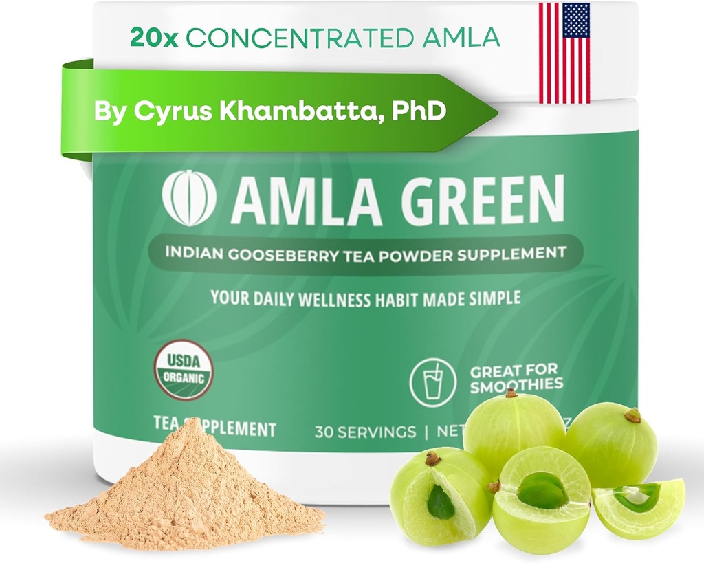 Amla σκόνη & πράσινο τσάι Superfood συμπλήρωμα, 20x Ultra συμπυκνωμένο Amla, αντιοξειδωτική υποστήριξη, Φτιαγμένο με Oolong τσάι και ινδικά φραγκοστάφυλα, οργανικά, Vegan, Classic Γεύση, 30 εξυπηρετούν