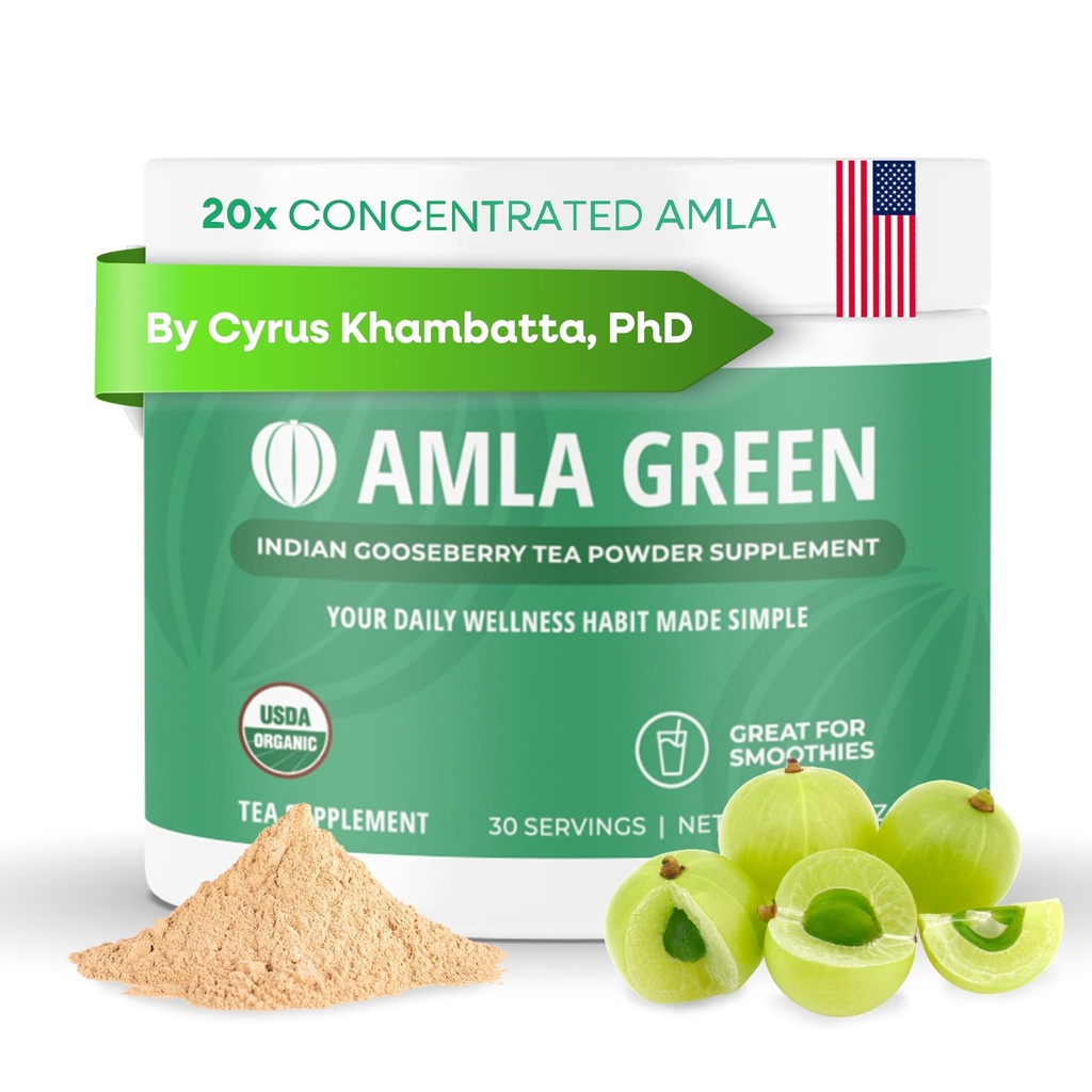 Amla σκόνη & πράσινο τσάι Superfood συμπλήρωμα, 20x Ultra συμπυκνωμένο Amla, αντιοξειδωτική υποστήριξη, Φτιαγμένο με Oolong τσάι και ινδικά φραγκοστάφυλα, οργανικά, Vegan, Classic Γεύση, 30 εξυπηρετούν