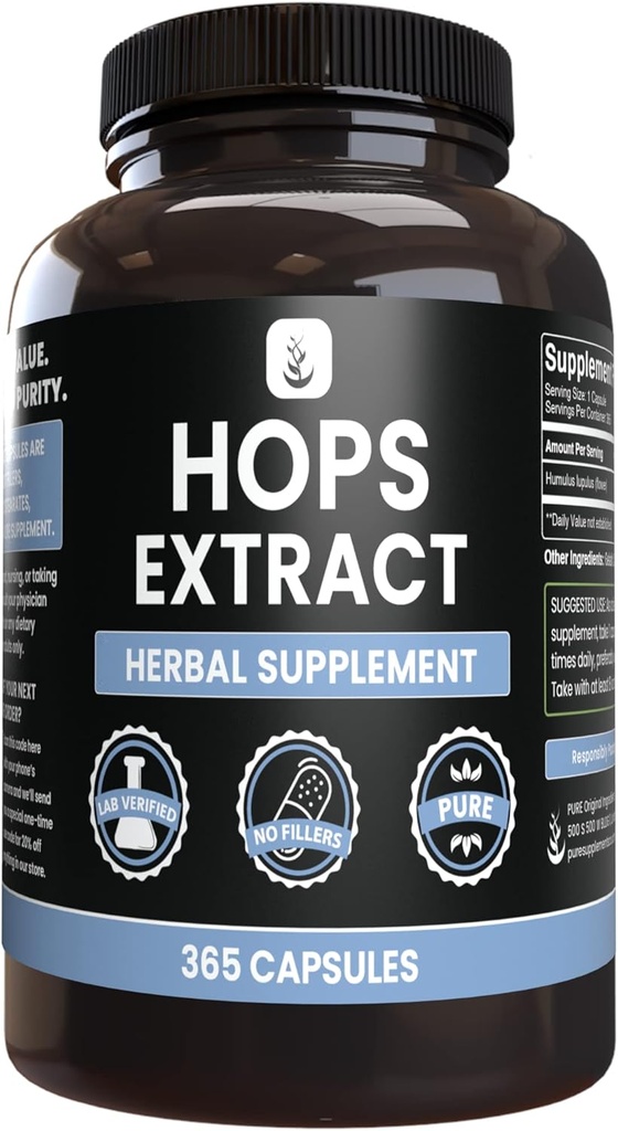 Pure Original Ingredients Hops Extract (365 Capsules) No Magnesium Or Rice Fillers, Always Pure, Lab Verified