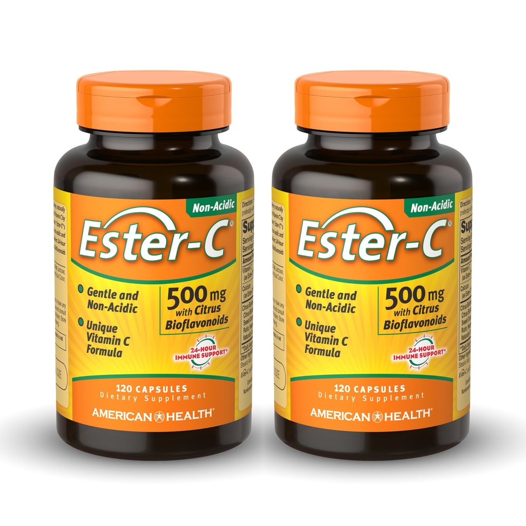 American Health Ester-C 500 mg με Citrus Bioflavonoids - 120 Κάψουλες (Pack of 2) - 24ωρη Ανοσολογική Υποστήριξη - Μη ΓΤΟ, Χωρίς Γλουτένη - 120 Σύνολο Σερβιρίσματος
