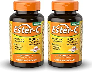 American Health Ester-C 500 mg with Citrus Bioflavonoids - 120 Capsules (Pack of 2) - 24-Hour Immune Support - Non-GMO, Gluten Free - 120 Total Servings