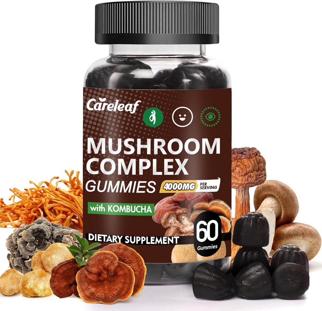 9 σε 1 Mushroom Gummies με Mane Lion για το συμπλήρωμα εστίασης και τα συμπληρώματα ενέργειας για την υποστήριξη του ανοσοποιητικού συστήματος De-Stress Boost Mood & Energy 60 Count Kombucha Flavor