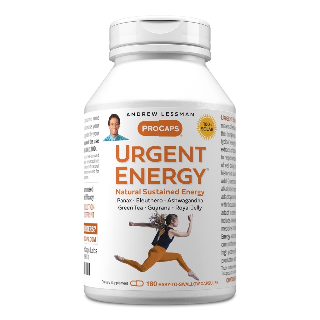ANDREW LESSMAN Urgent Energy 180 Capsules - Provides a Safe, Healthy Means of Enhancing Energy Levels and Feelings of Well-Being, Green Tea, Guarana, Ginseng, Royal Jelly, Ashwagandha, B-Complex