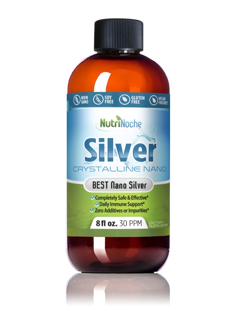 NutriNoche Colloyal Silver Liquid - Premium Silver for Immune Support - Organic Plata Coloidal para Tomar - 99,99% Ultra Pure Nano Σωματίδια για Βέλτιστη Απορρόφηση - 30 ppm 8 oz