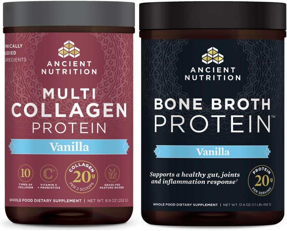 Αρχαία διατροφή Multi Collagen Protein Powder, Βανίλια, 24 σέρβις + Bone Broth Protein Powder, Βανίλια, 20 σέρβις