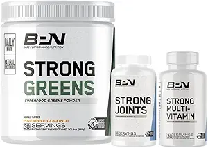 BARE PERFORMANCE NUTRITION BPN Strong Greens Superfood Powder, Strong Joints & Strong Multi-Vitamin Bundle