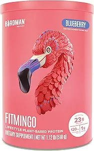 BIRDMAN Fitmingo Vegan Protein Powder with Inositol, Collagen Boosters, Hyaluronic Acid and Vitamins | Low Carb, Dairy Free, Low Calorie | 23g Plant Based Blueberry Protein Powder with Myo-Inositol