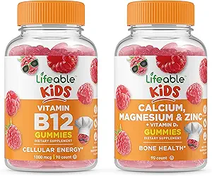 Lifeable Vitamin B12 Kids + Calcium Magnesium & Zinc Kids, Gummies Bundle - Great Tasting, Vitamin Supplement, Gluten Free, GMO Free, Chewable Gummy