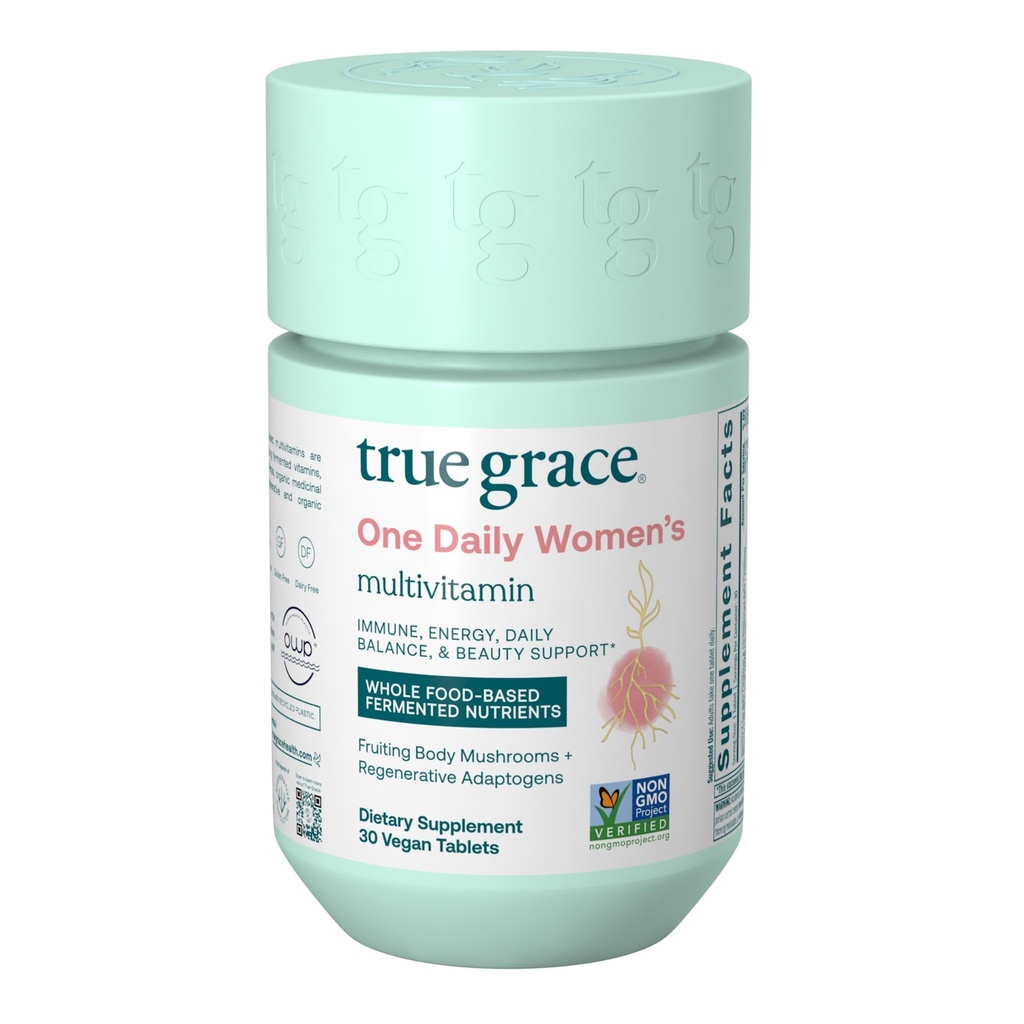 True Grace One Daily Women’s Multivitamin Fermented Minerals, Organic Adaptogens & Mushrooms Whole Body Balance, Immune, Energy, Beauty Support - Non-GMO, Gluten Free, Soy Free - 30 Vegan Tablets
