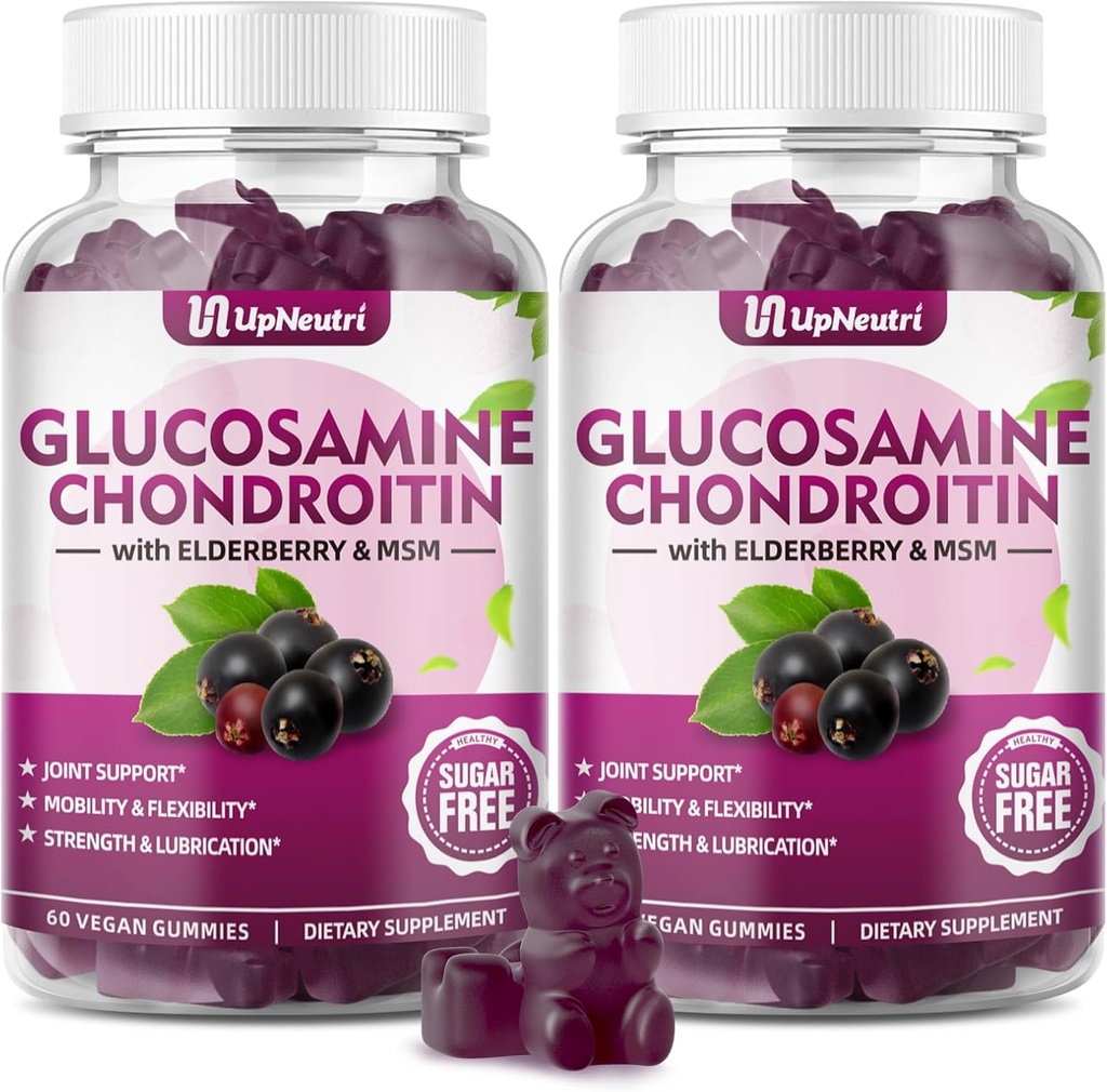 GGlucosamine Chondroitin Gummies Sugar Free, Extra Strength 1500mg Glucosamine with Chondroitin MSM & Turmeric, Joint Support Supplement for Men & Women Joint Health (120 Count (Pack of 2))