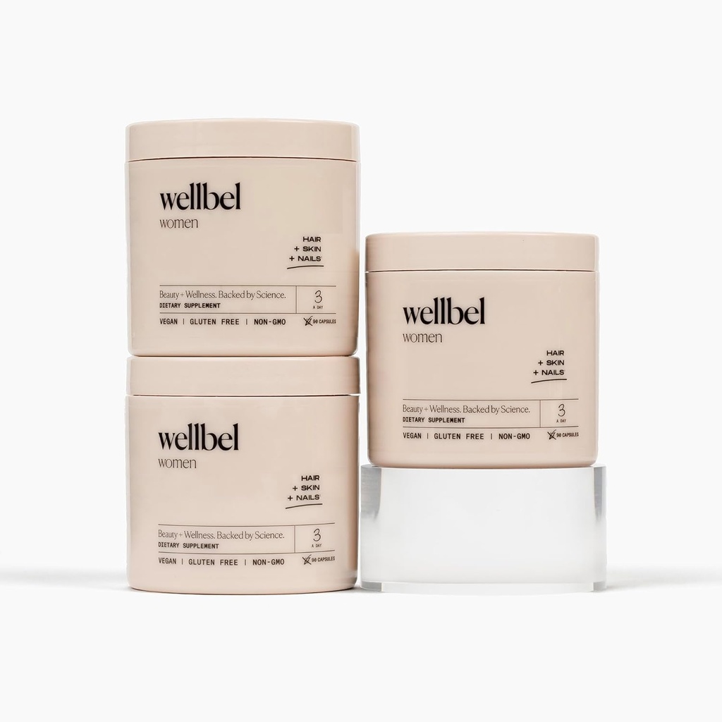 WELLBEL γυναίκες καθαρό συμπλήρωμα για τα μαλλιά, δέρμα, και νύχια, Vegan, χωρίς γλουτένη και μη GMO 90 κόμη (3 Pack)