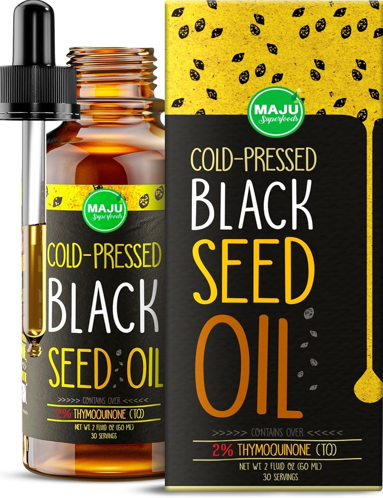 Maju Superfoods Black Seed Oil - 3 φορές TQ, κρύο-Pressed, Travel Size, 100% Turkish Black Cumin Seed Oil, υγρό καθαρό μαύρο σπόρο, γυάλινο μπουκάλι, 2 Oz