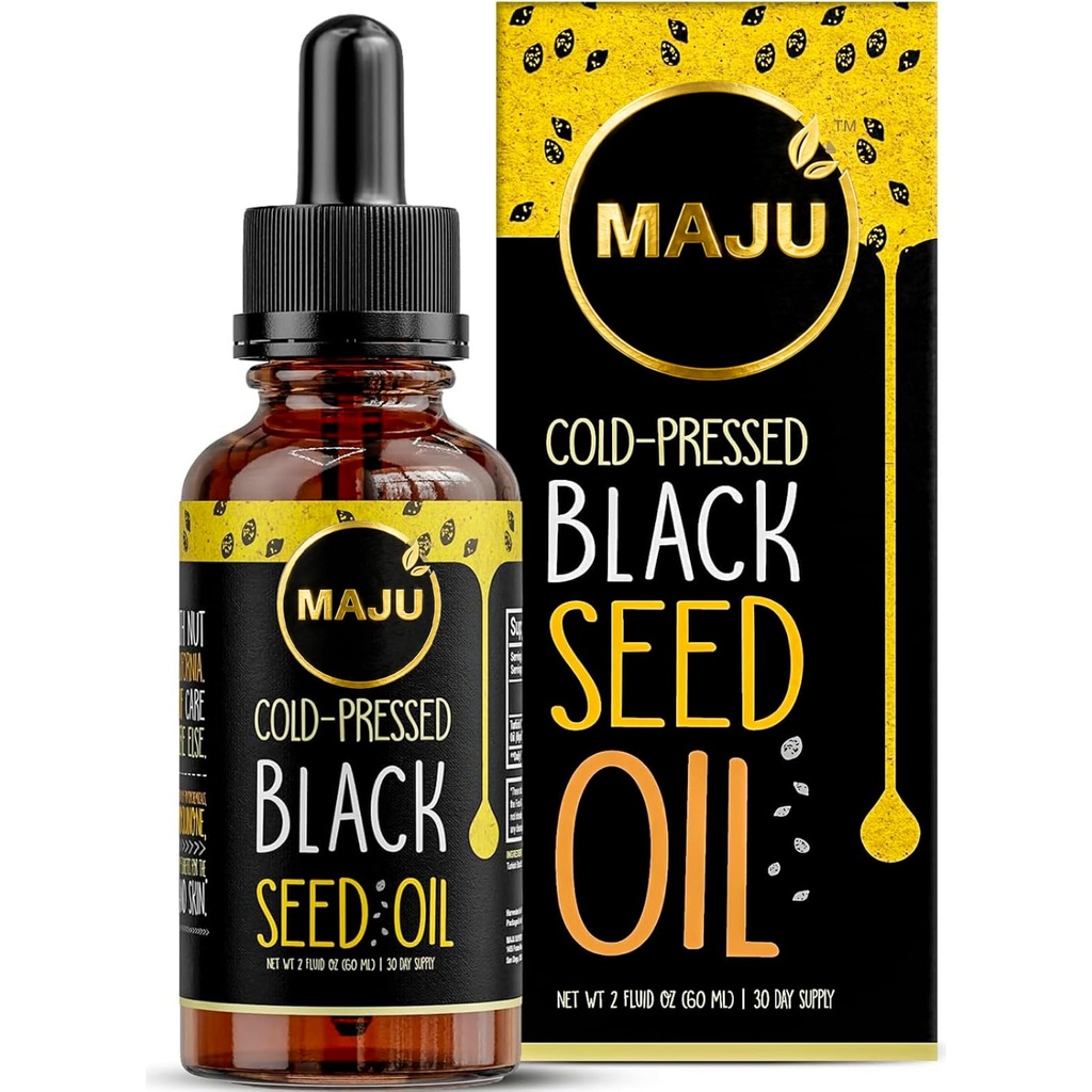 Maju Superfoods Black Seed Oil - 3 φορές TQ, κρύο-Pressed, Travel Size, 100% Turkish Black Cumin Seed Oil, υγρό καθαρό μαύρο σπόρο, γυάλινο μπουκάλι, 2 Oz
