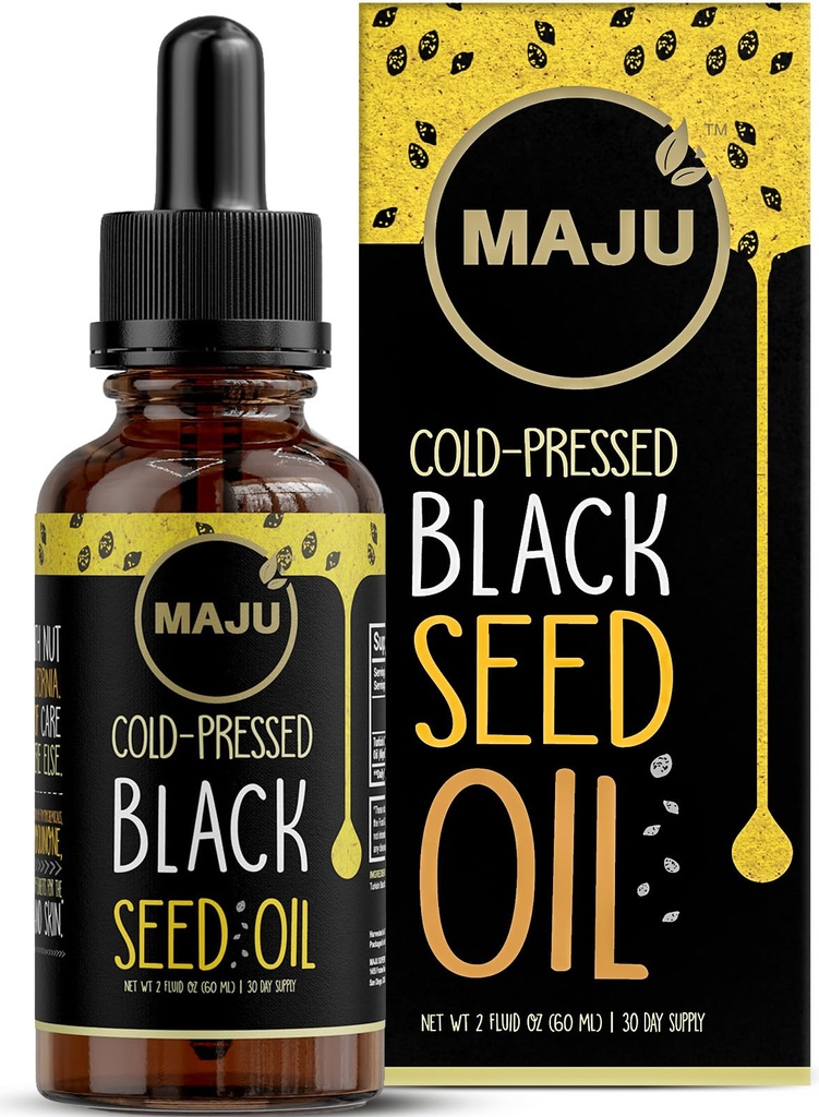 Maju Superfoods Black Seed Oil - 3 φορές TQ, κρύο-Pressed, Travel Size, 100% Turkish Black Cumin Seed Oil, υγρό καθαρό μαύρο σπόρο, γυάλινο μπουκάλι, 2 Oz