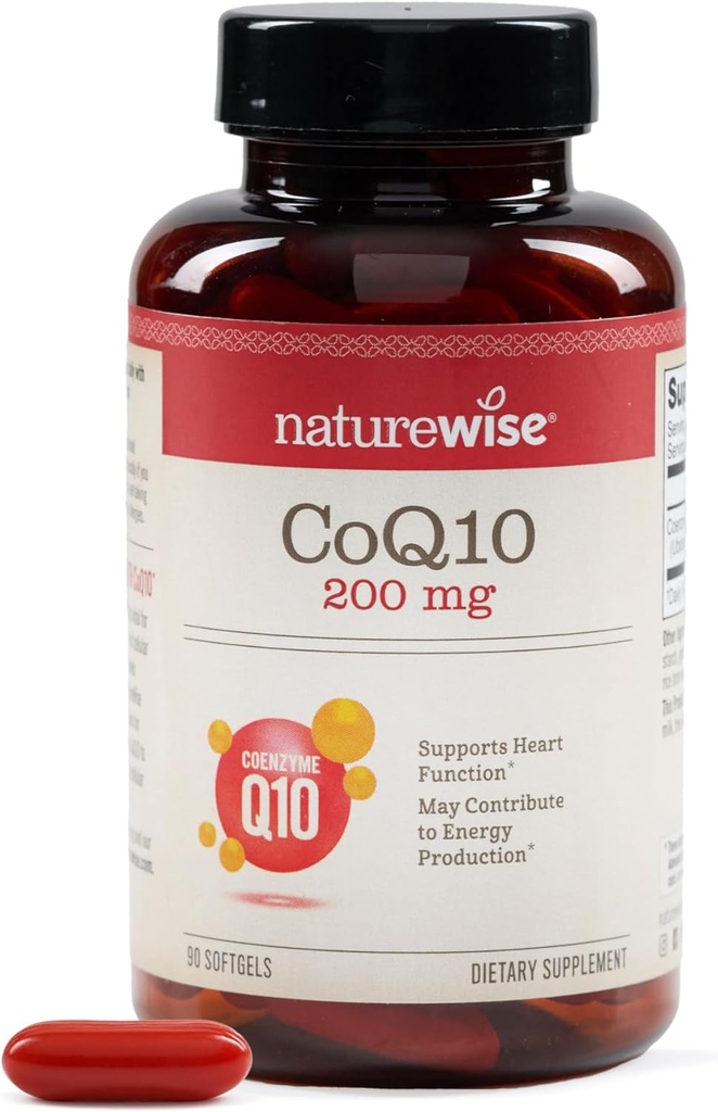 NatureWise CoQ10 200mg Softgels, High Potency Ubiquinone - Coenzyme Q10 Supplement - Αντιοξειδωτικό για την Υγεία της Καρδιάς + Ενέργεια - Vegan, Μη-GMO, Χωρίς Γλουτένη - 90 Count[3-Month Supply]