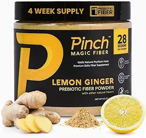 Pinch Magic Sugar Free Fiber Powder – Light Lemon Ginger Psyllium Husk με Bromelain & Βιταμίνες C & D – Vegan, Χωρίς γλουτένη, Clean Label, USA-Made, GMP-Certified – 28-Day Supply