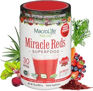 MacroLife Naturals Miracle Reds Superfood Supplement Powder Antioxidants Polyphenols Enzymes Probiotics - Raw Non-GMO Organic Vegan Gluten & Dairy Free (30 Servings)