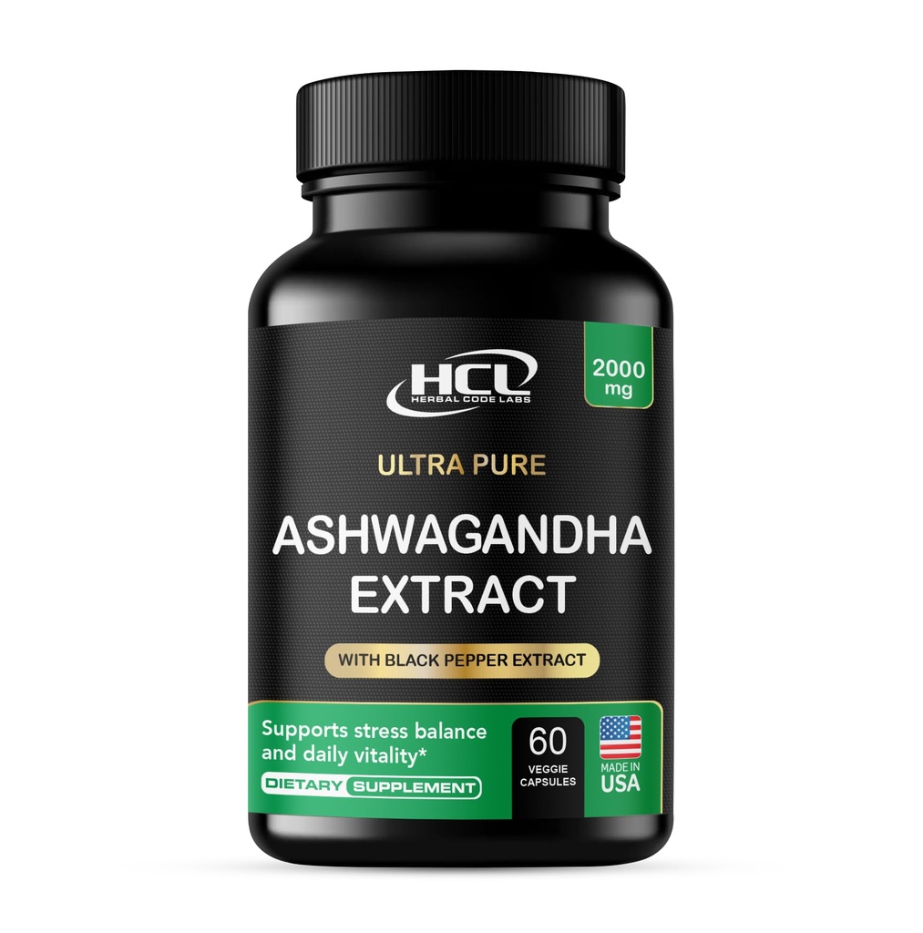 Βιολογικά κάψουλες Ashwagandha 2000 MG Root Powder Extract με Black Pepper & Lemon Balm 2 Μήνα προσφοράς - Φυσικός τρόπος για να ανακουφίσει το άγχος