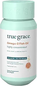 True Grace Omega-3 Fish Oil - 180 Softgels - 1400 mg EPA + DHA - Εγκέφαλος, καρδιά, κοινή & ανοσοποιητική υγεία - Οργανική, χωρίς γλουτένη, χωρίς σόγια