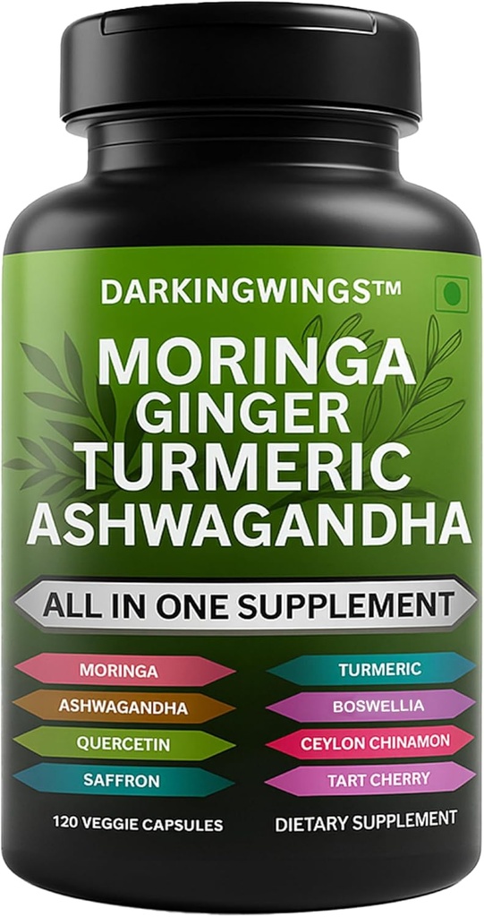 Turmeric Curcumin Moringa συμπλήρωμα Ginger Boswellia Saffron - Κοινές Συμπληρώματα Υποστήριξης για τις γυναίκες και τους άνδρες με Ceylon Κανέλα, Tart Cherry, Quercetin Σκόρδο Νετλ Άγιος Βασίλειος - 120 κόμης