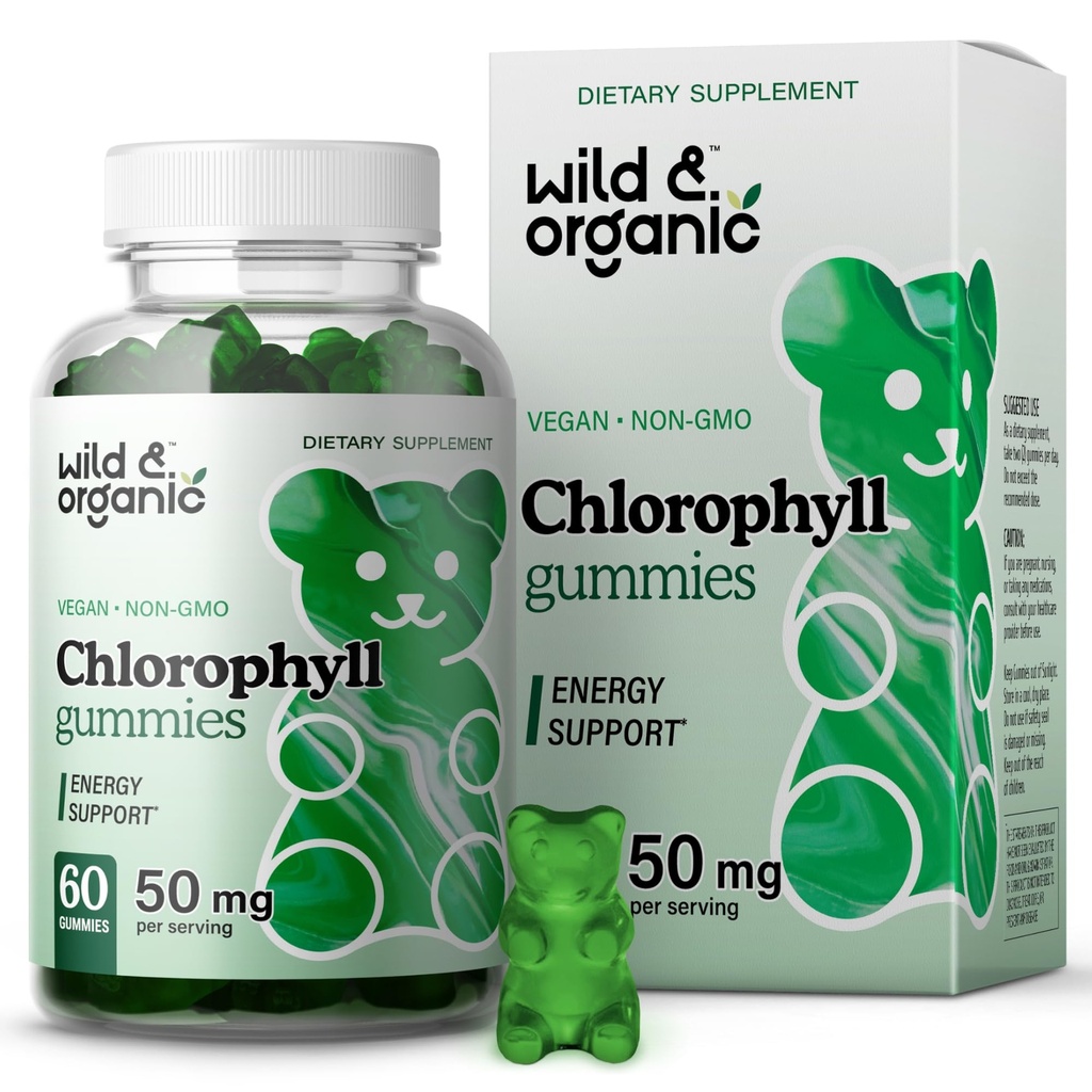 Άγρια & οργανική Chlorophyl Gummies 50mg - Detox Cleanse Συμπληρώματα w/Sodium Chlorophyllin χαλκού - Εσωτερικό αποσμητικό w/Chlorophyl Powder - Vegan, Non-GMO - 60 Herbal Chews