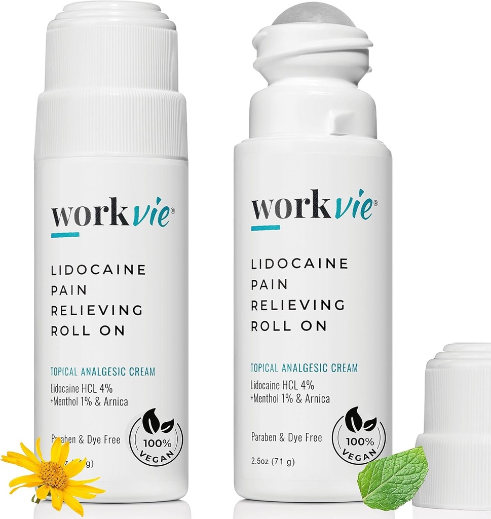 Lidocaine Roll On Pain Relief Cream 2pk Maximum Strength - Arnica, Menthol, Aloe Vera - Soothing Relief for Muscles and Joints - Sensitive Skin Friendly